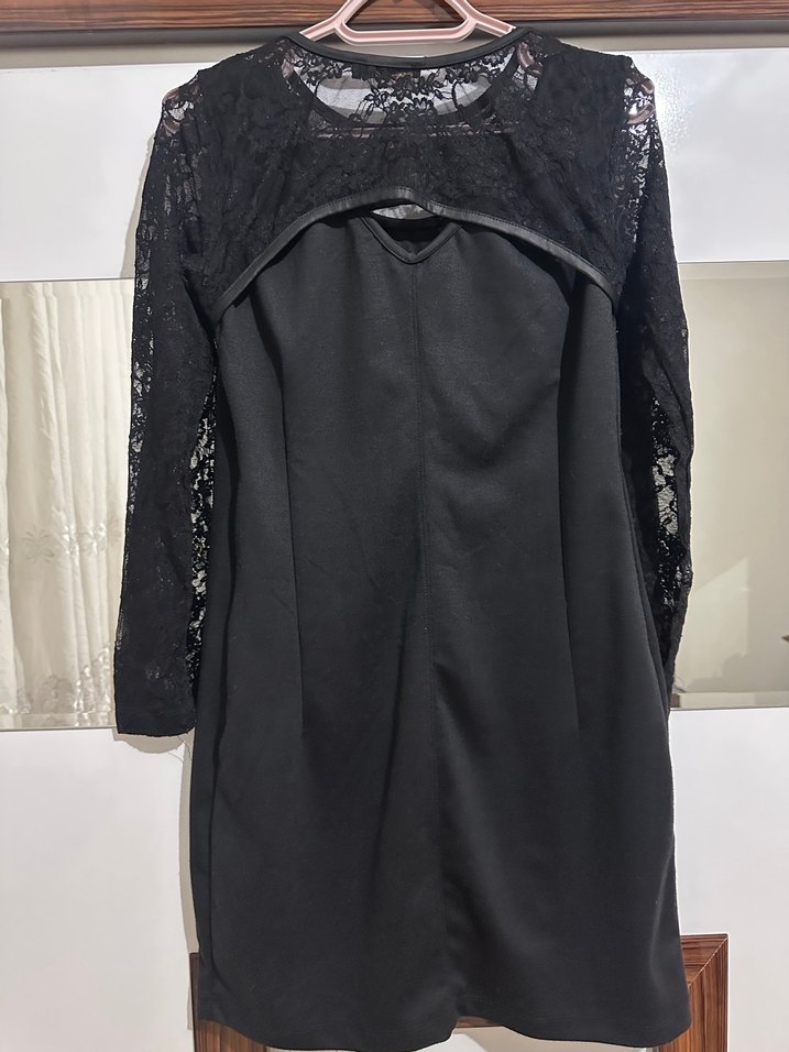 Drapeli Siyah Kısa Elbise - Görsel 3