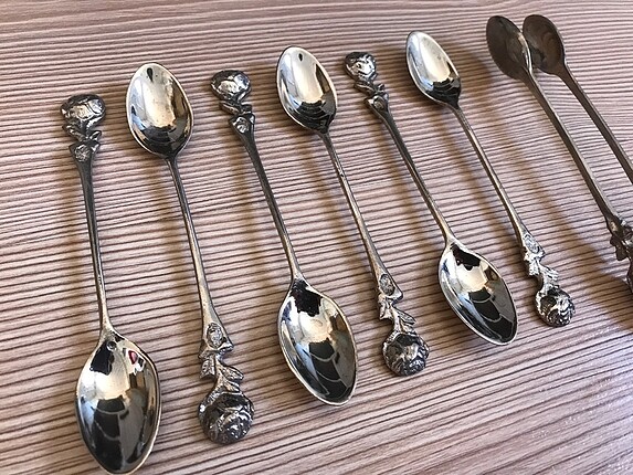Antik gümüş kaplama çay kaşığı ve şeker maşası