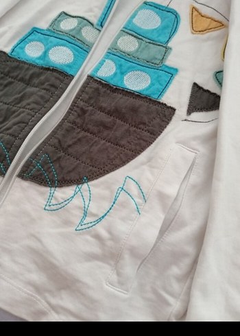 H&M Kapüşonlu Nakışlı Beyaz Erkek Sweatshirt