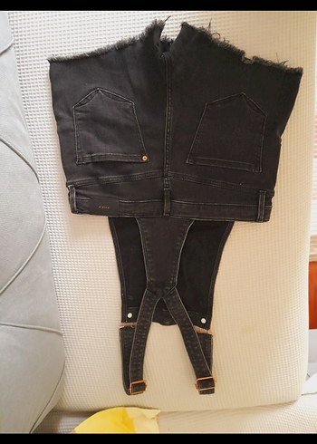 Kızlar İçin Siyah Denim Askılı Tulum - Görsel 4