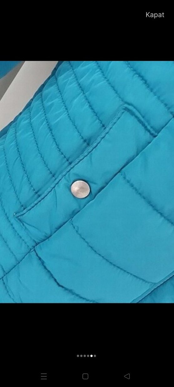 Düğmeli Koyu Mavi Kadın Kışlık Mont - Görsel 4