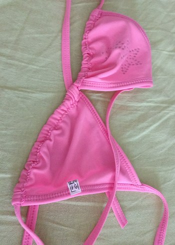 xs Beden pembe Renk Pullu Pembe İp Askılı Bikini Üstü