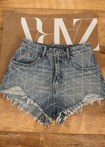 Taşlı jean şort - Görsel 6