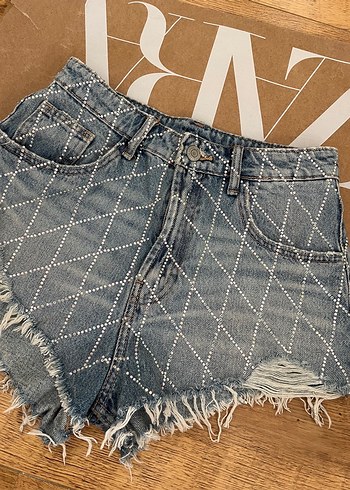 Taşlı jean şort - Görsel 2