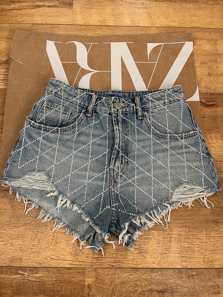 Taşlı jean şort - Görsel 5