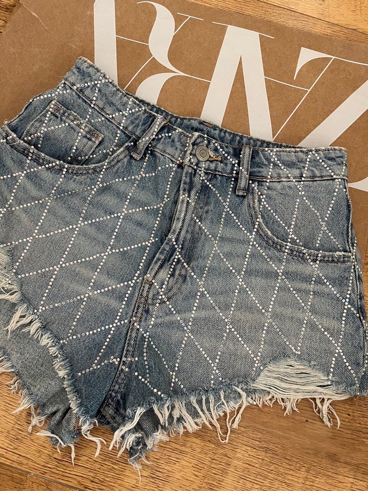 Taşlı jean şort - Görsel 2
