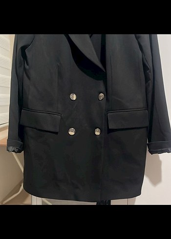 Düğmeli Siyah Midi Kadın Blazer Ceket