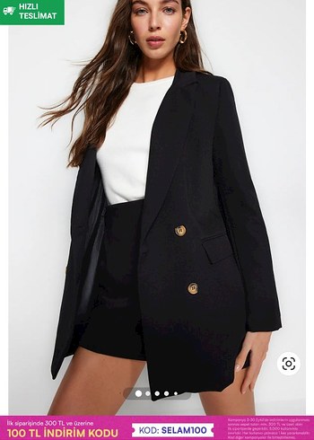 40 Beden siyah Renk Düğmeli Siyah Midi Kadın Blazer Ceket