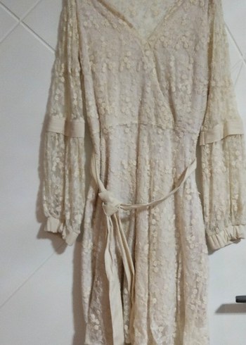 Bej Nakışlı Uzun Bohem Kadın Elbise - Görsel 3