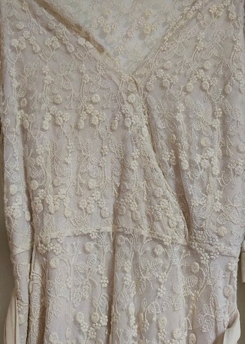 Bej Nakışlı Uzun Bohem Kadın Elbise - Görsel 2