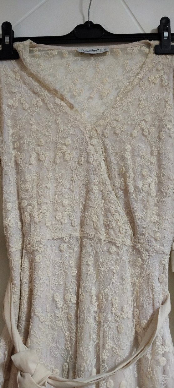 Bej Nakışlı Uzun Bohem Kadın Elbise - Görsel 2