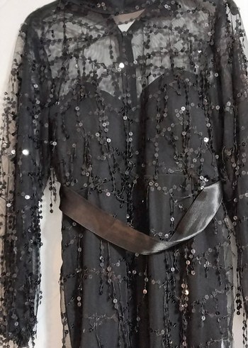 Siyah İşlemeli Uzun Gotik Abiye Elbise - Görsel 2