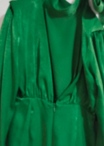 Parlak Yeşil Kadın Uzun Özgür Kesim Elbise - Görsel 3