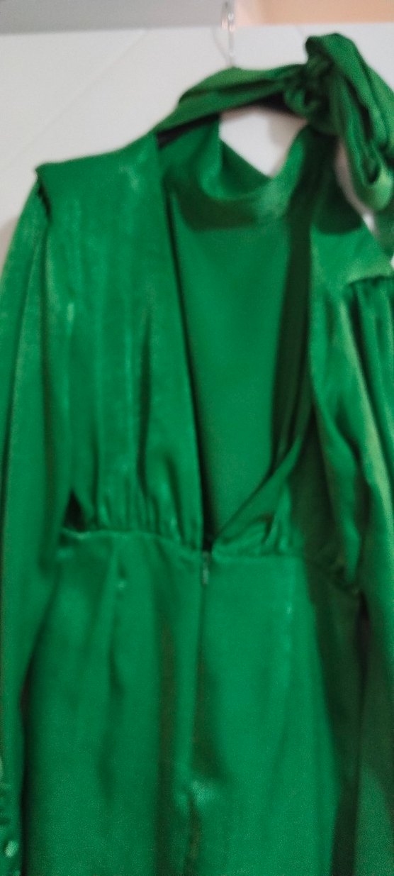 Parlak Yeşil Kadın Uzun Özgür Kesim Elbise - Görsel 3