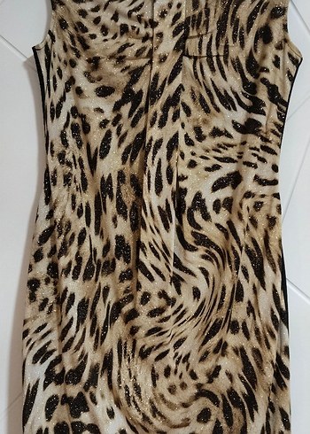 Kahverengi Zebra Desenli Kadın Kalem Elbise - Görsel 3