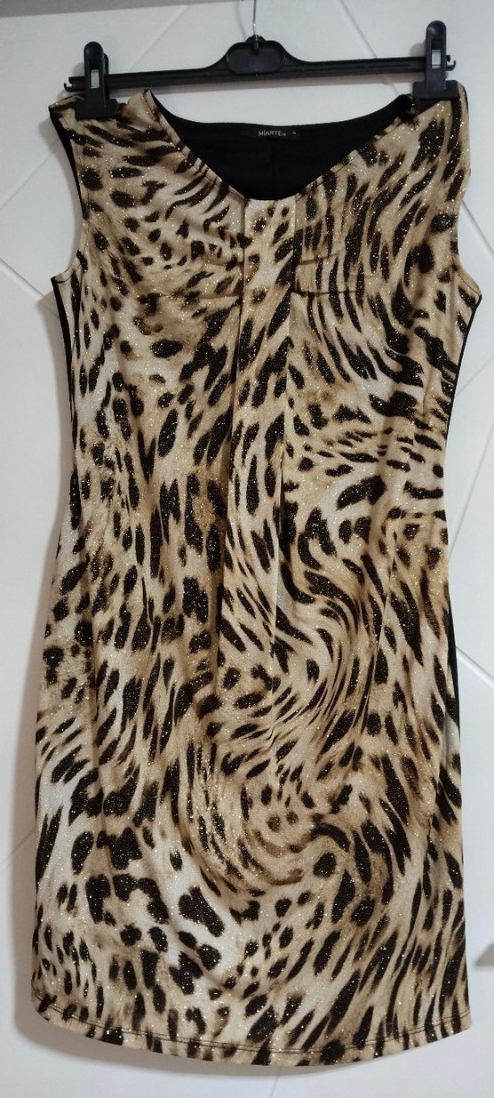 Kahverengi Zebra Desenli Kadın Kalem Elbise - Görsel 3