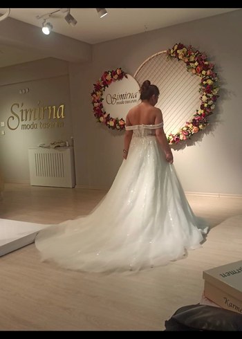 Beyaz Uzun Straplez A-Line Gelinlik - Görsel 2