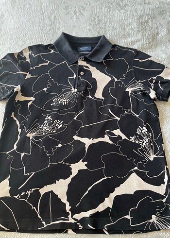 m Beden Siyah Çiçek Desenli Erkek Polo Tişört