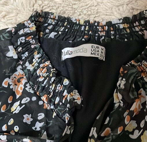 m Beden Beli sıkmalı şifon çiçekli elbise