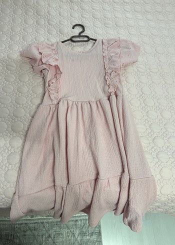 Pembe V Yaka Kısa çocuk elbise - Görsel 2