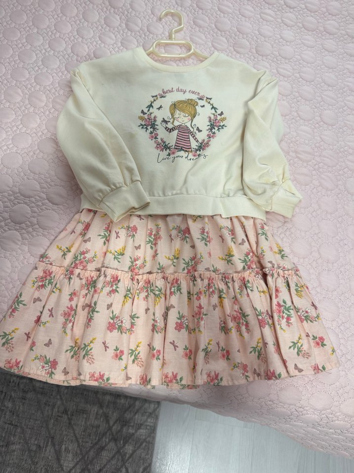 Pembe V Yaka Kısa çocuk elbise - Görsel 4