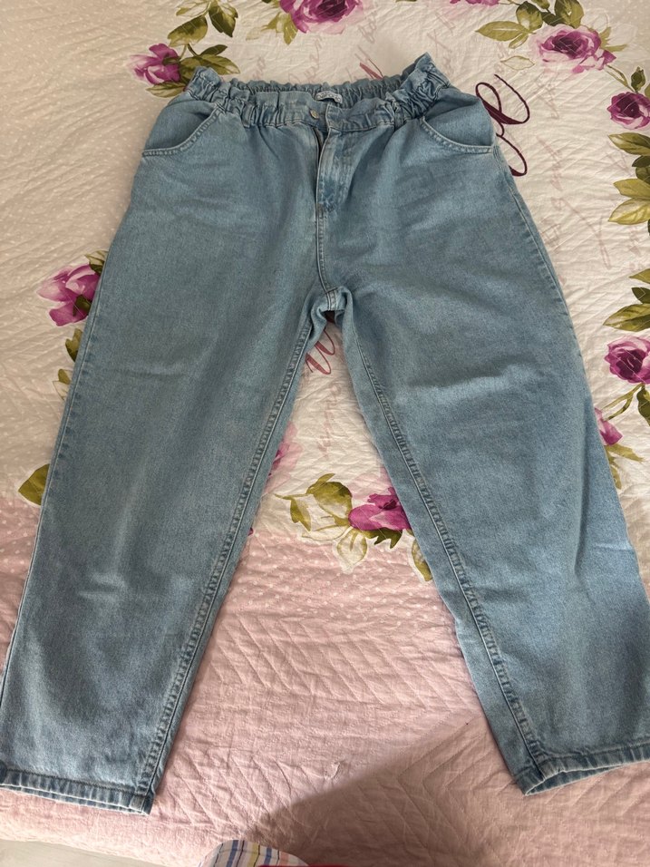 Fırfırlı Mavi Denim Salaş Kadın Pantolon 46 beden - Görsel 2