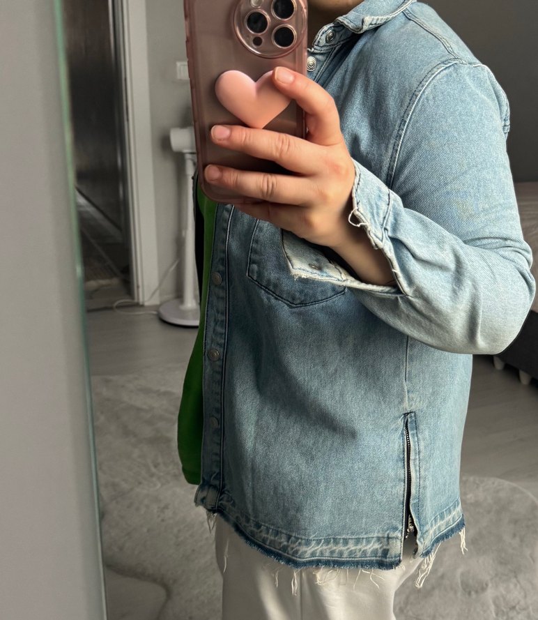 Düğmeli Mavi Kadın Denim Ceket - Görsel 2