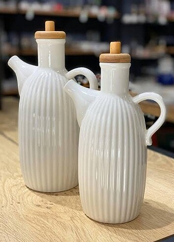 Bambu kapaklı porselen yağdanlık