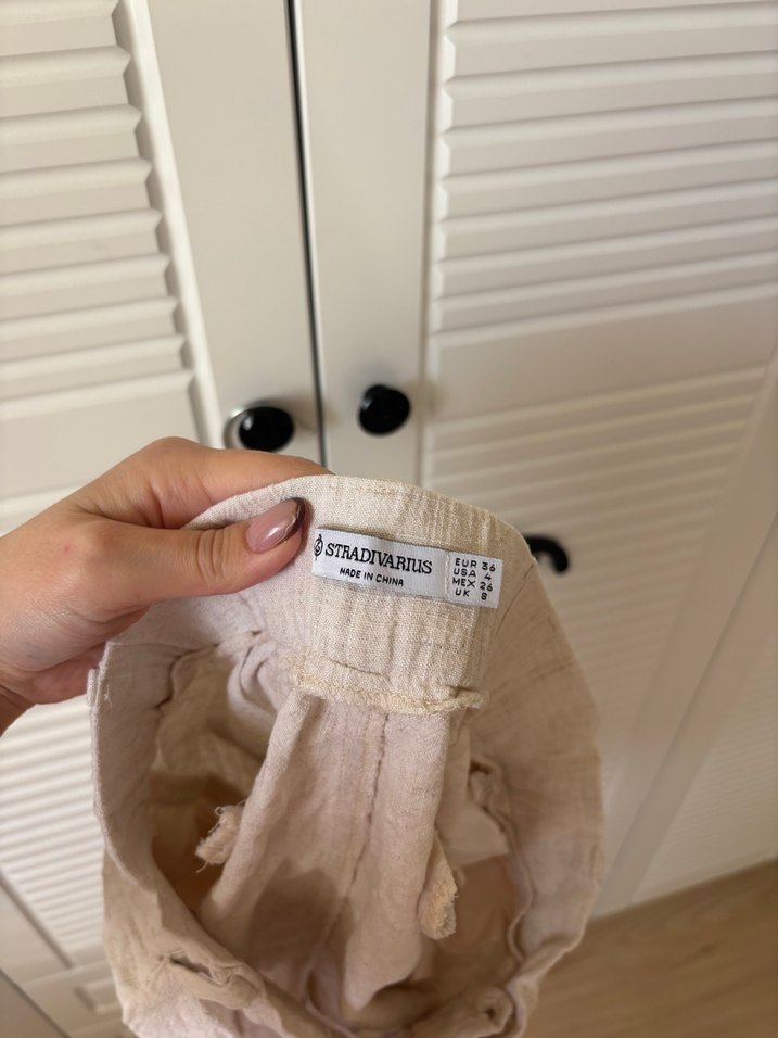 Bej Keten Mini Hamile Şort - Görsel 2