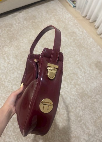 Beden bordo Renk Parlak Bordo Deri Kadın Çanta