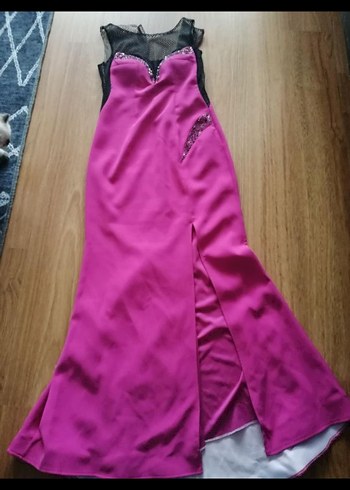 Parlak Pembe Uzun Abiye Elbise - Görsel 2