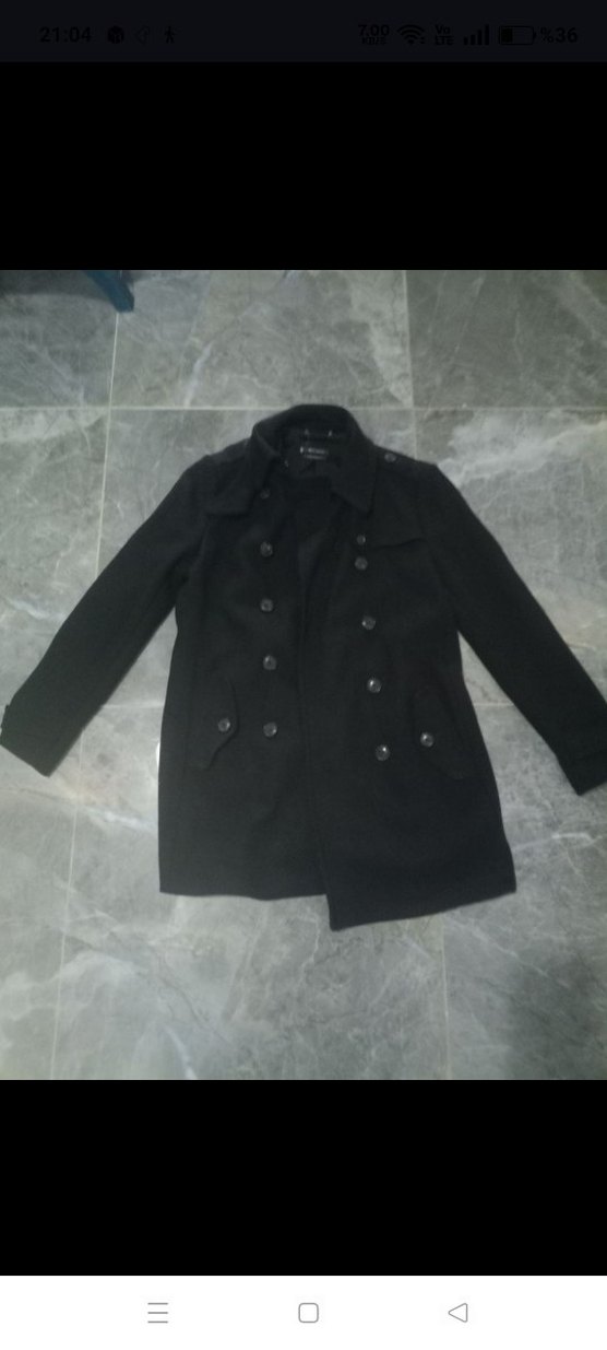 Düğmeli Siyah kadın Midi Kaban - Görsel 2