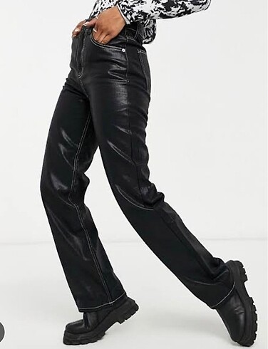 Topshop - Coated Straight Wide Leg Jeans