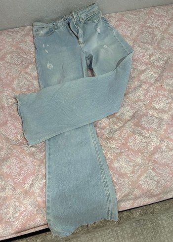 m Beden mavi Renk Mavi Bağlama Desenli Geniş Paça Jean