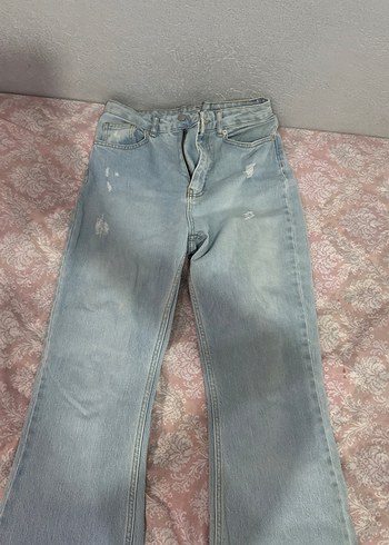 m Beden Mavi Bağlama Desenli Geniş Paça Jean