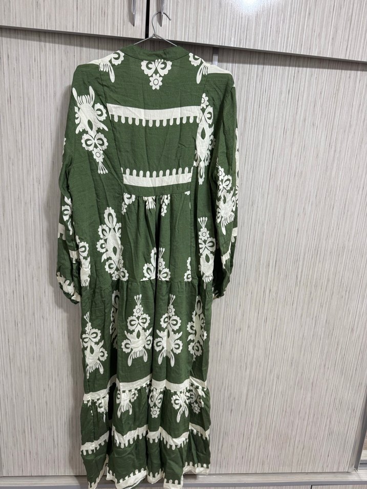 Nakışlı Uzun Yeşil Bohem Elbise - Görsel 4