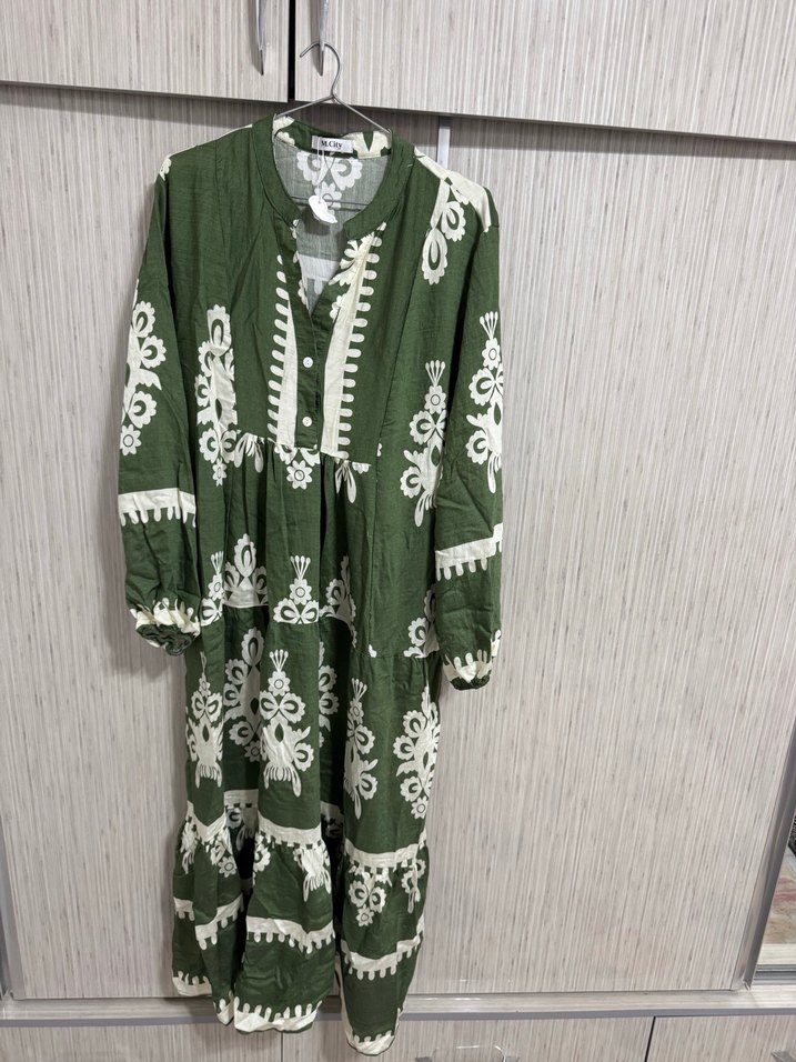 Nakışlı Uzun Yeşil Bohem Elbise - Görsel 2