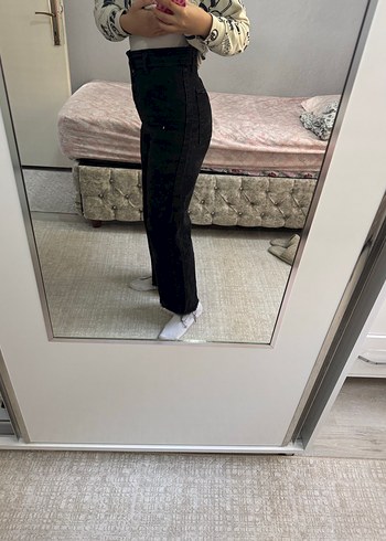 Mavi markalı siyah extra yüksek bel jean pantolon - Görsel 3