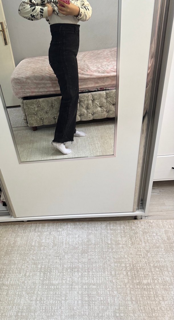 Mavi markalı siyah extra yüksek bel jean pantolon - Görsel 2