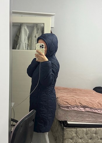 Lacivert Kapüşonlu Kadın Kışlık Mont - Görsel 3