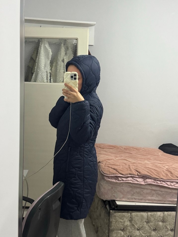 Lacivert Kapüşonlu Kadın Kışlık Mont - Görsel 3