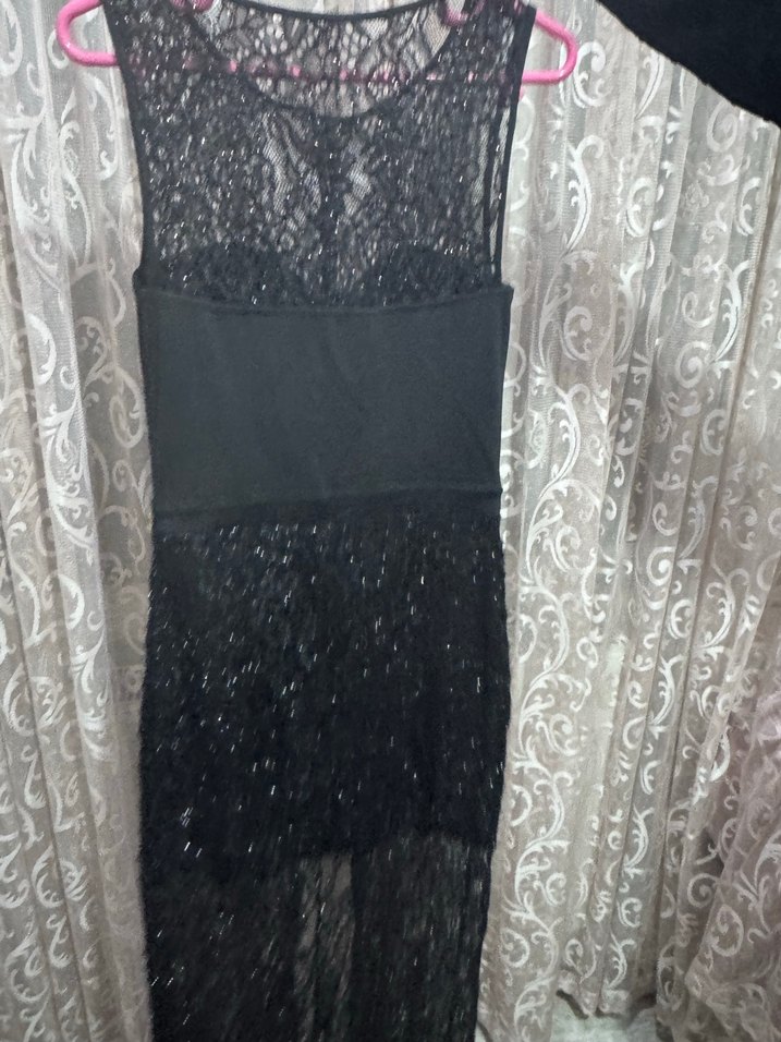 Siyah Dantel Detaylı Uzun Kadın Abiye Elbise - Görsel 5