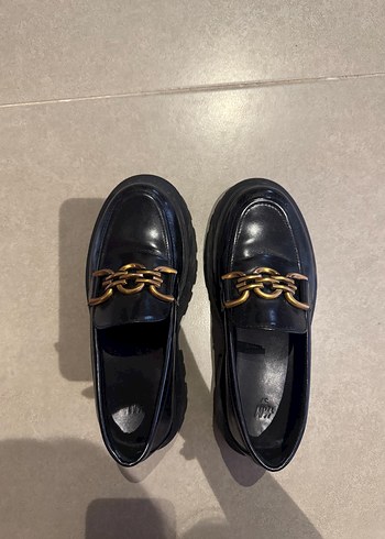 Platform Topuklu Tokalı Siyah Kadın Loafer
