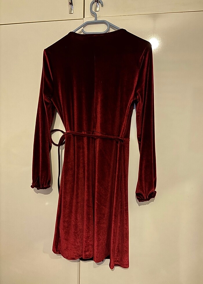 Bordo kadife elbise - Görsel 3