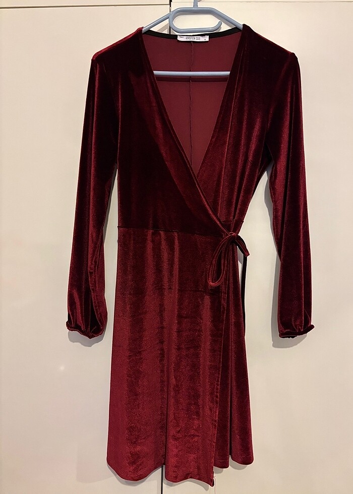 Bordo kadife elbise - Görsel 2