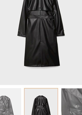 Kadın Siyah Deri Kemerli Uzun Trençkot - Görsel 6