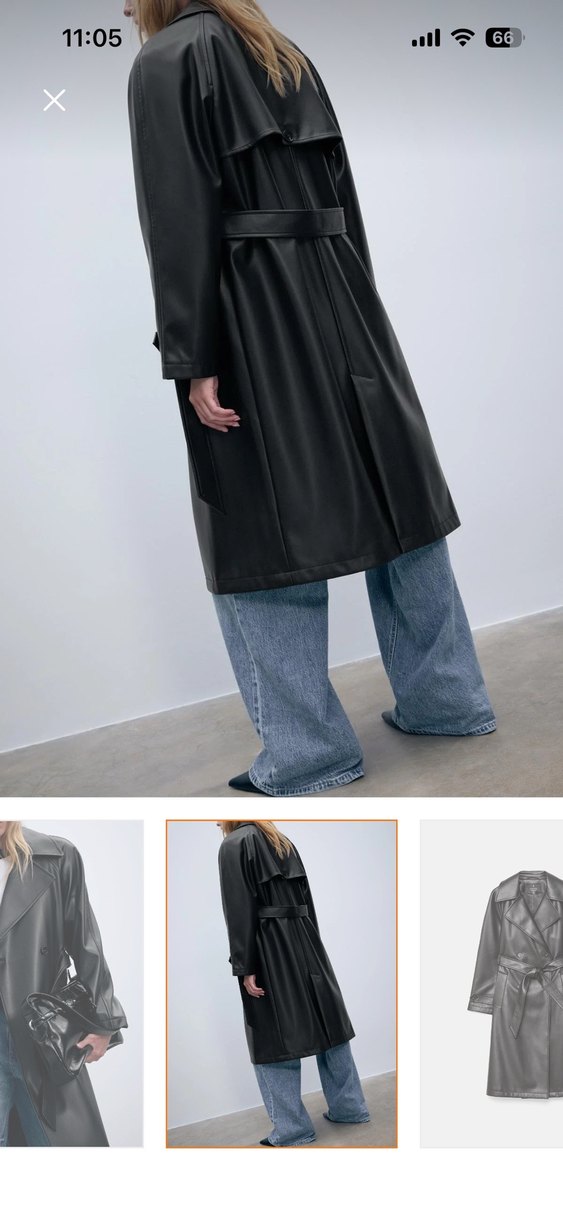 Kadın Siyah Deri Kemerli Uzun Trençkot - Görsel 4