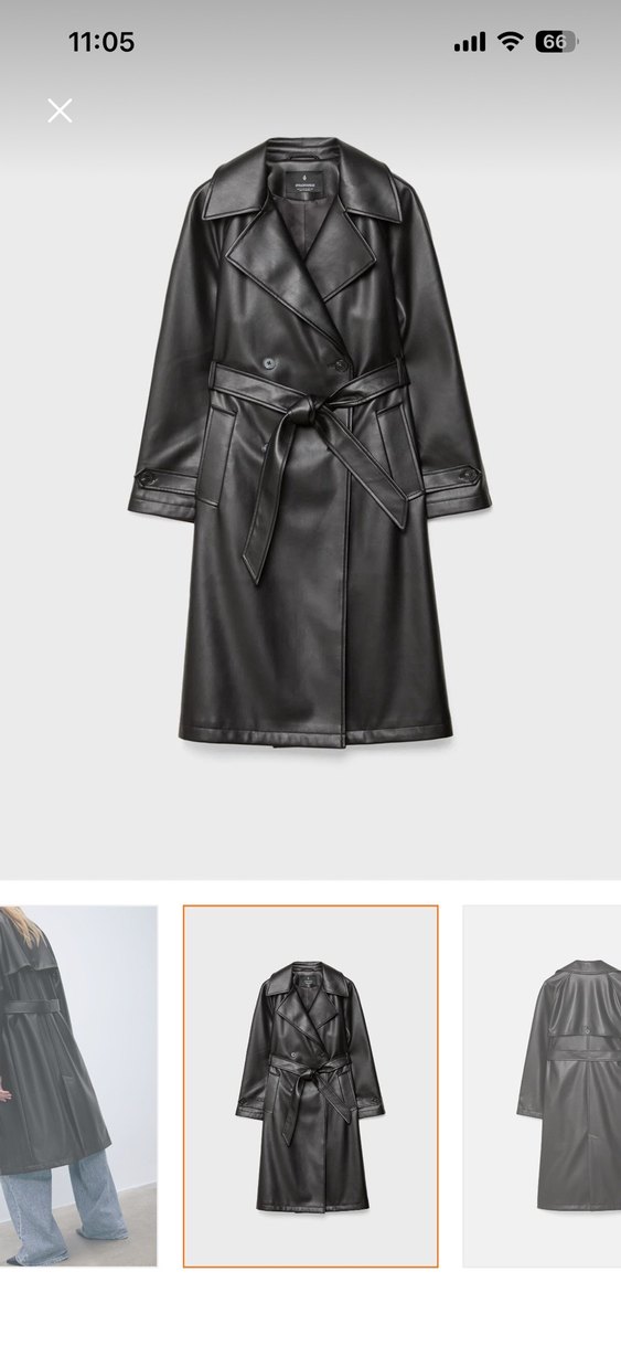 Kadın Siyah Deri Kemerli Uzun Trençkot - Görsel 5