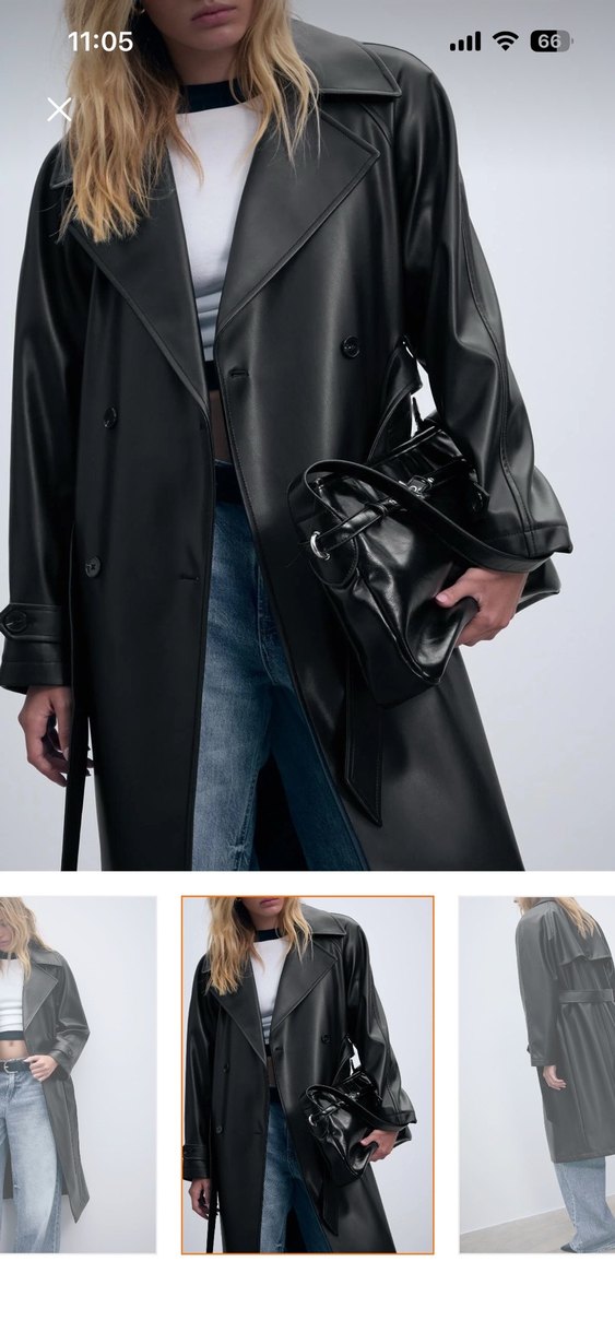 Kadın Siyah Deri Kemerli Uzun Trençkot - Görsel 3