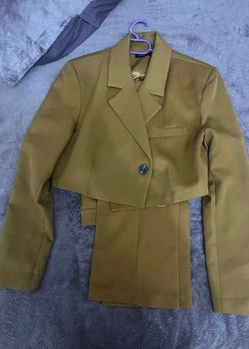 Düğmeli Kahverengi Kadın Blazer takım - Görsel 6